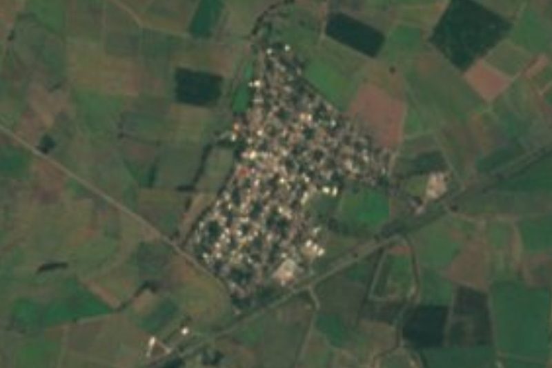 Vista satelital de Aután entre sus campos de cultivo, Nayarit