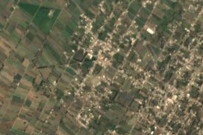 Vista satelital de Jesús Nazareno entre los campos de Palmar de Bravo, Puebla