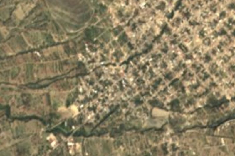 Vista satelital de Ocotlán de Venustiano Carranza entre campos al sur de Tecamachalco, Puebla