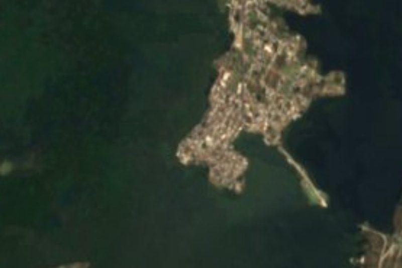 Satellite view of San Baltazar Tetela on the shore of the Valsequillo reservoir, Puebla