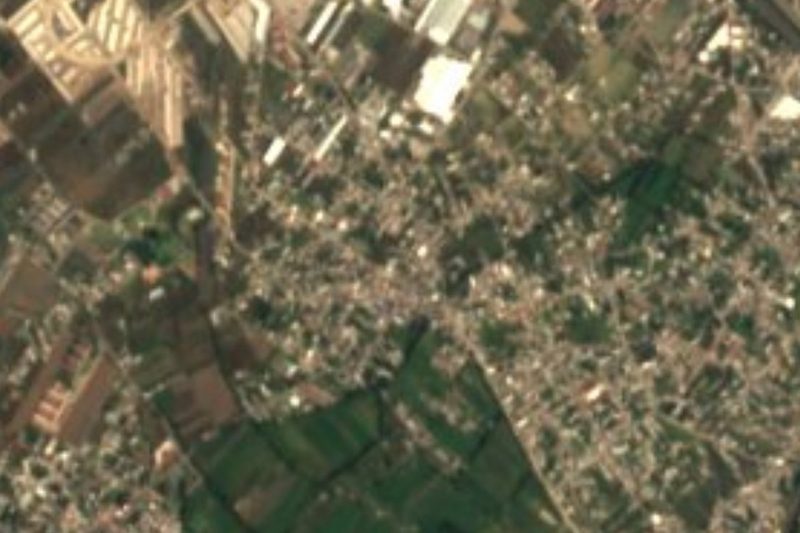 Vista satelital de Sanctorum, entre parcelas y naves industriales en Cuautlancingo, Puebla