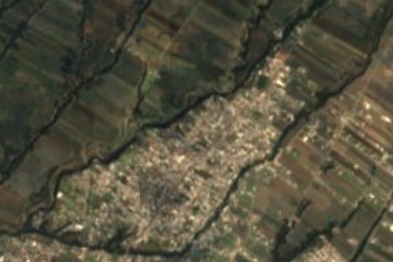 Vista satelital de Santa María Xonacatepec, en el borde norte de la ciudad de Puebla