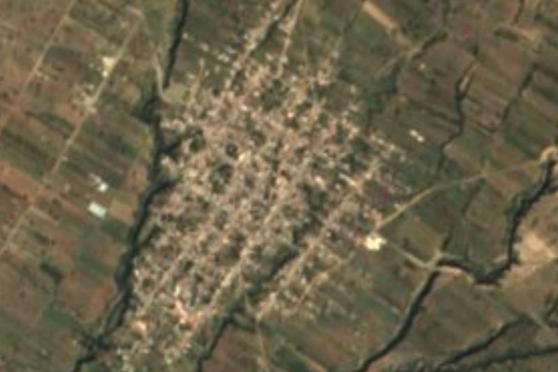 Vista satelital de Santa Úrsula Chiconquiac y sus campos, Puebla