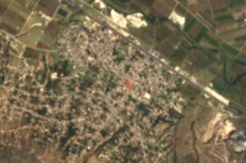 Vista satelital de Santiago Acatlán y sus campos, Tepeaca, Puebla