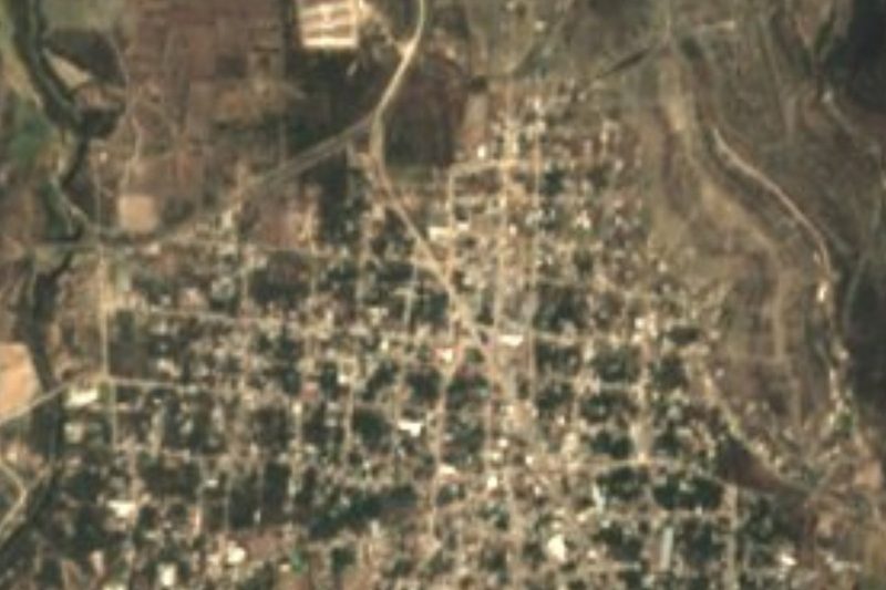 Vista satelital de Santiago Miahuatlán en el valle de Tehuacán, Puebla