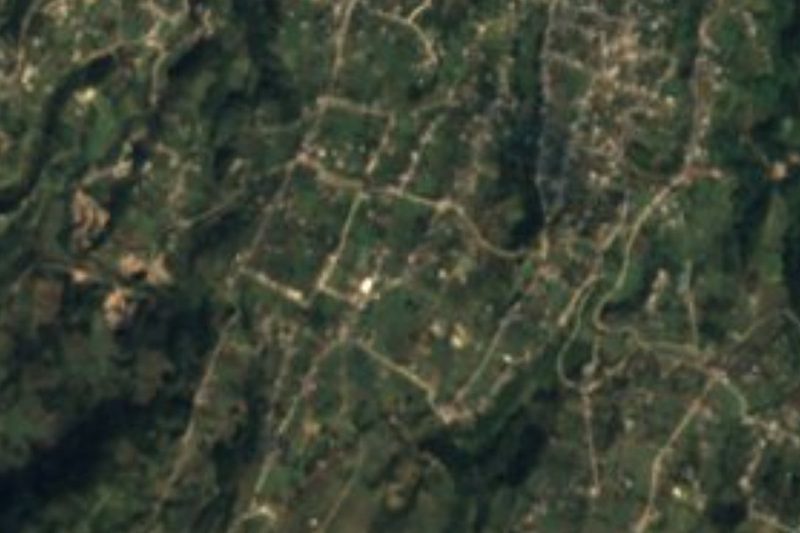 Vista satelital de Sosa en el valle de Chignautla, cerca de Teziutlán, Puebla
