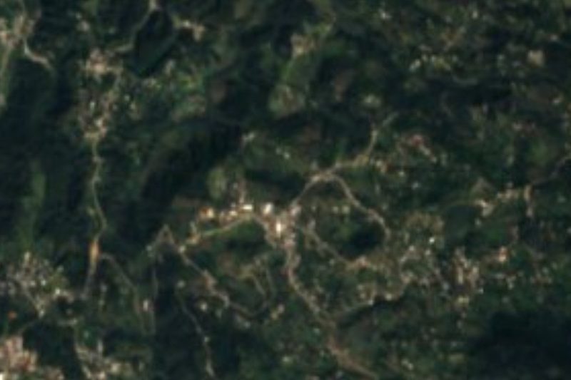 Vista satelital de Tatoxcac y sus lomas, Zacapoaxtla, Puebla