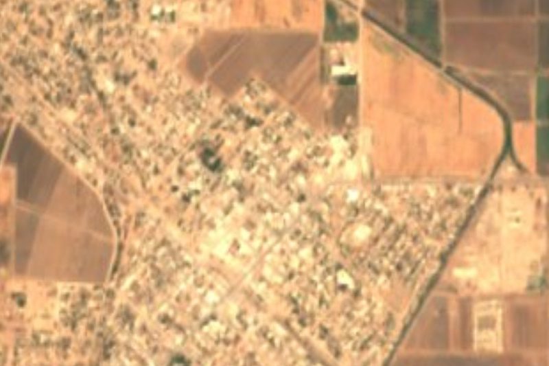 Vista satelital de Luis B. Sánchez entre los campos de cultivo del valle de San Luis, Ingeniero Luis B. Sánchez, Sonora