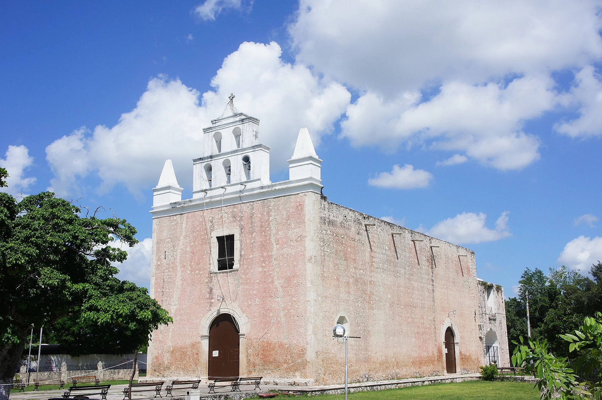 The Templo de Belem, the old church of Caucel, under a cloudy sky, Yucatán